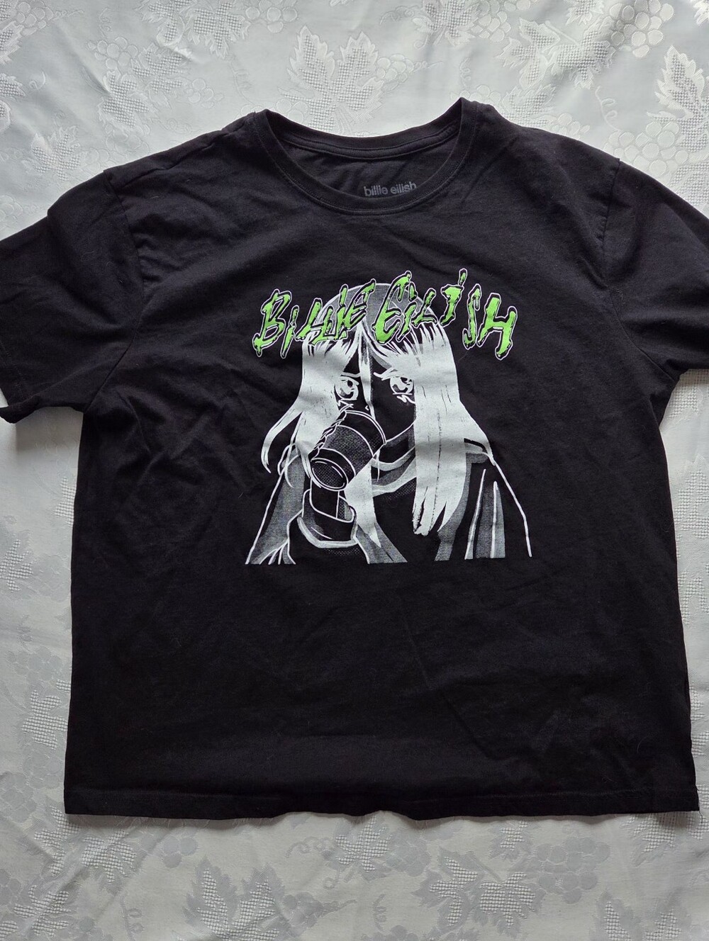 Billie Eilish Anime Cartoon Graphic Tee Black XL .